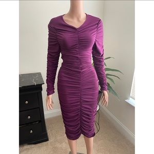 Plum Ruched Midi Dress